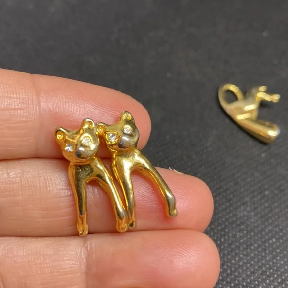 Cats earrings gold tone clear stones - Picture 4 of 12